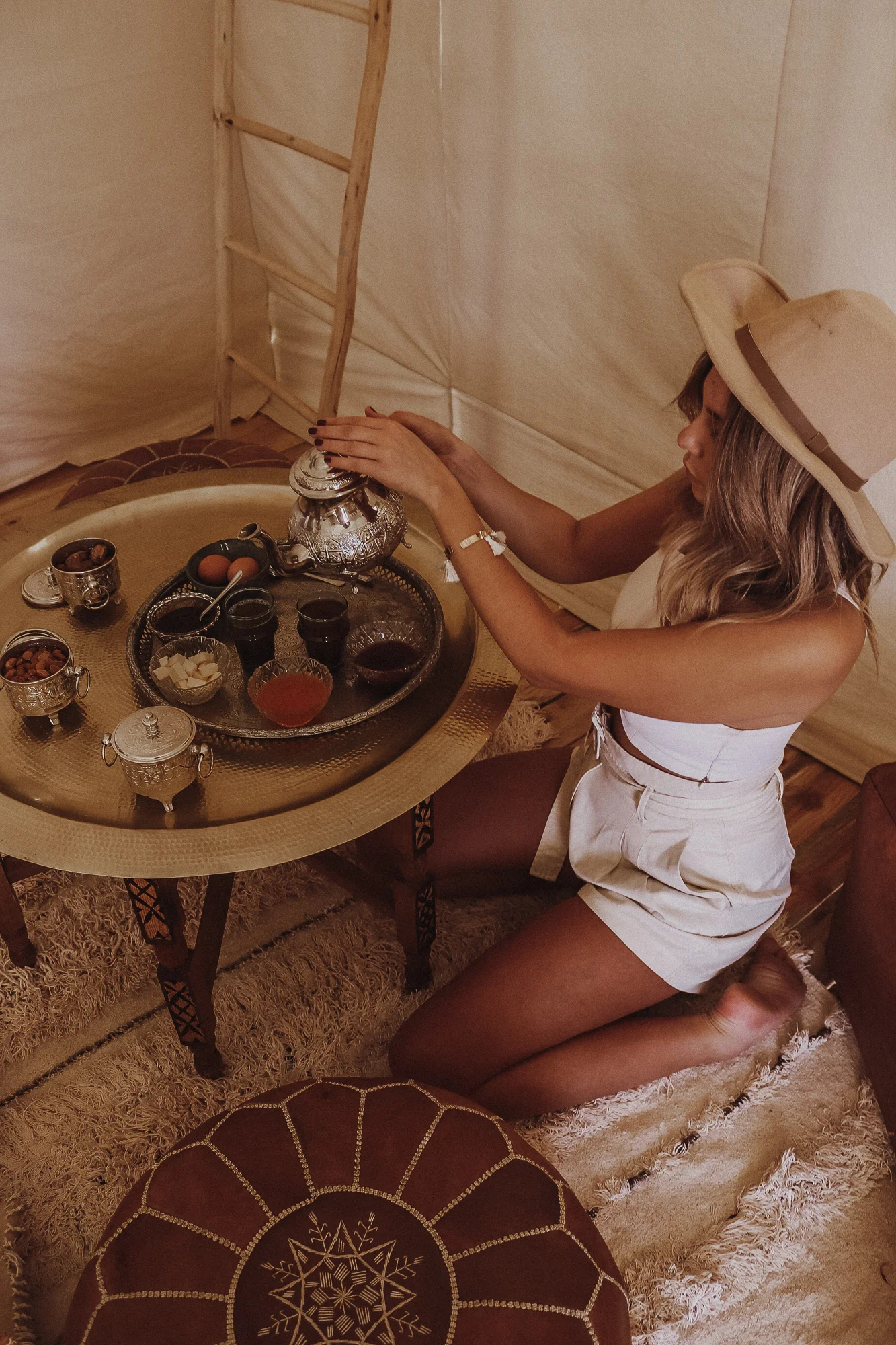 Traditional Berber tea ceremony in the desert