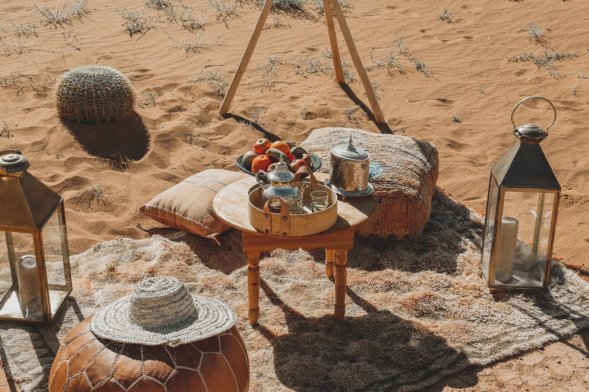 Desert tea picnic among the dunes